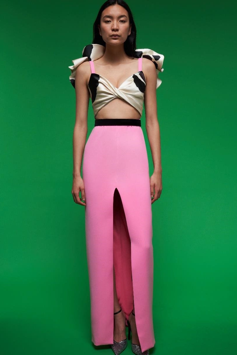 Pink Printed Fitted Gown