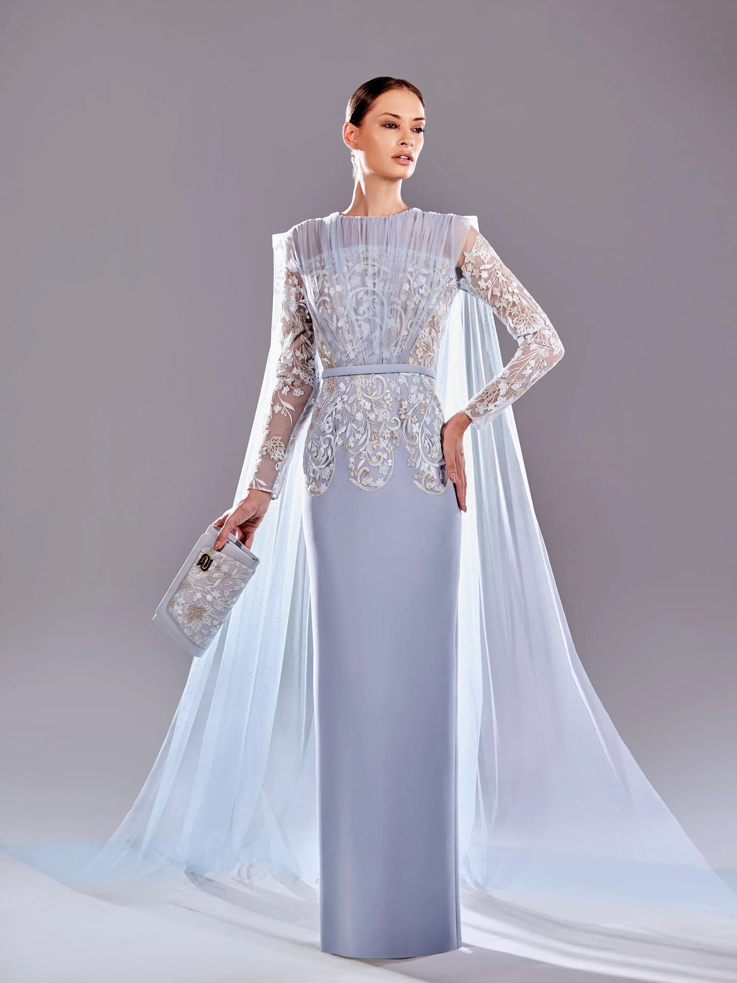 Caped Embroidered Dress