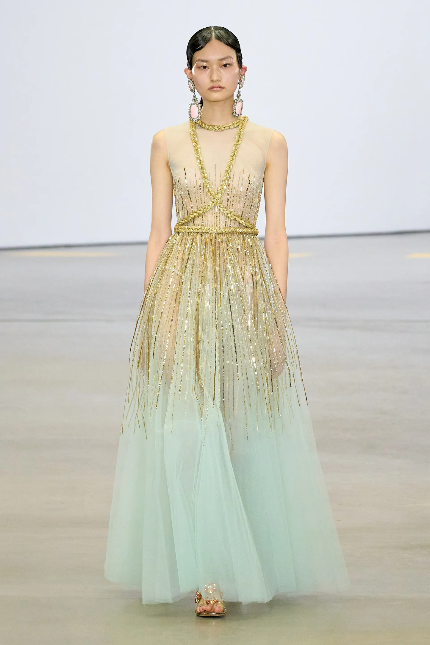 Embroidered Tulle Sleeveless Gown