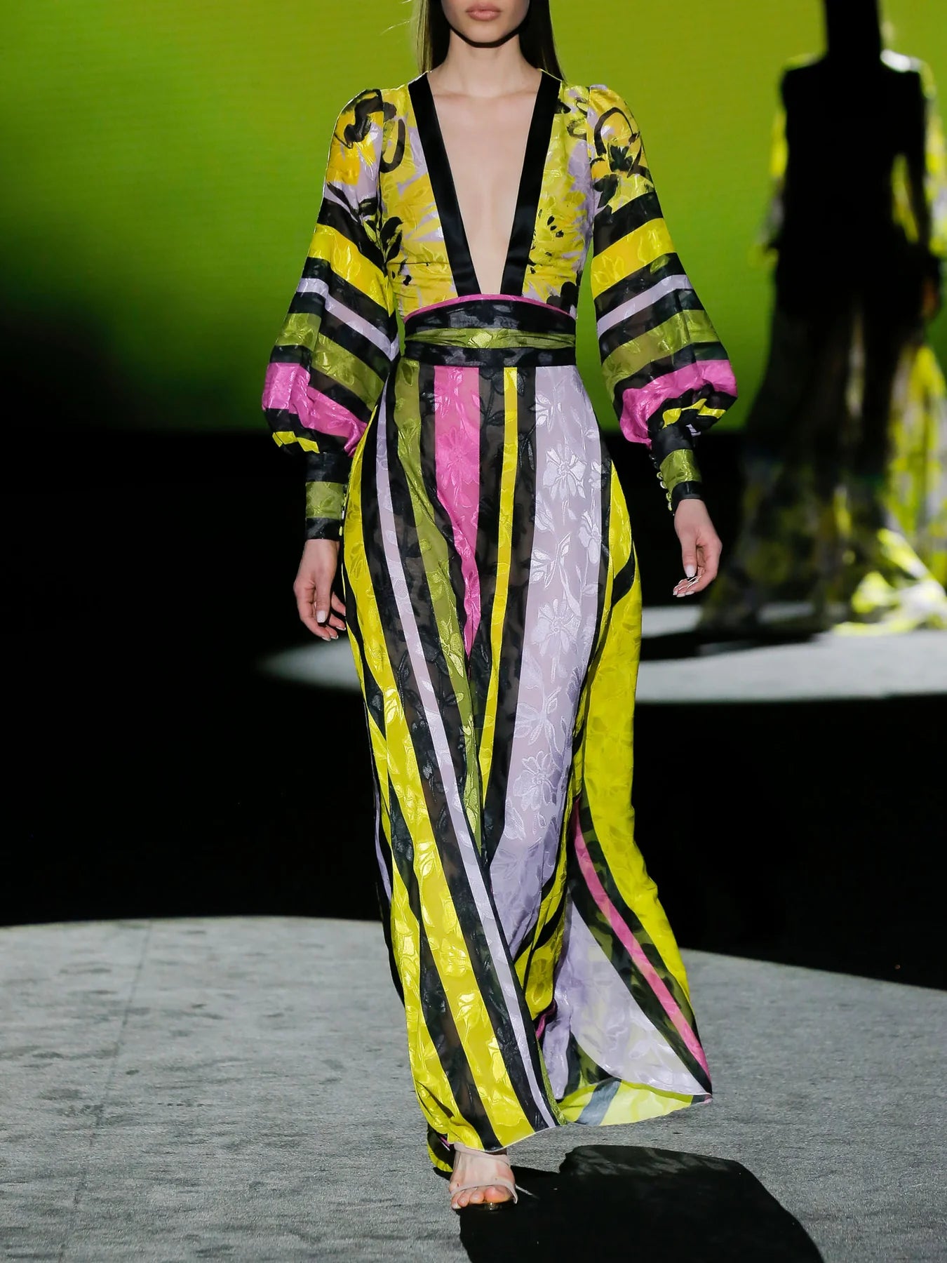 Striped and Floral Chiffon Dress