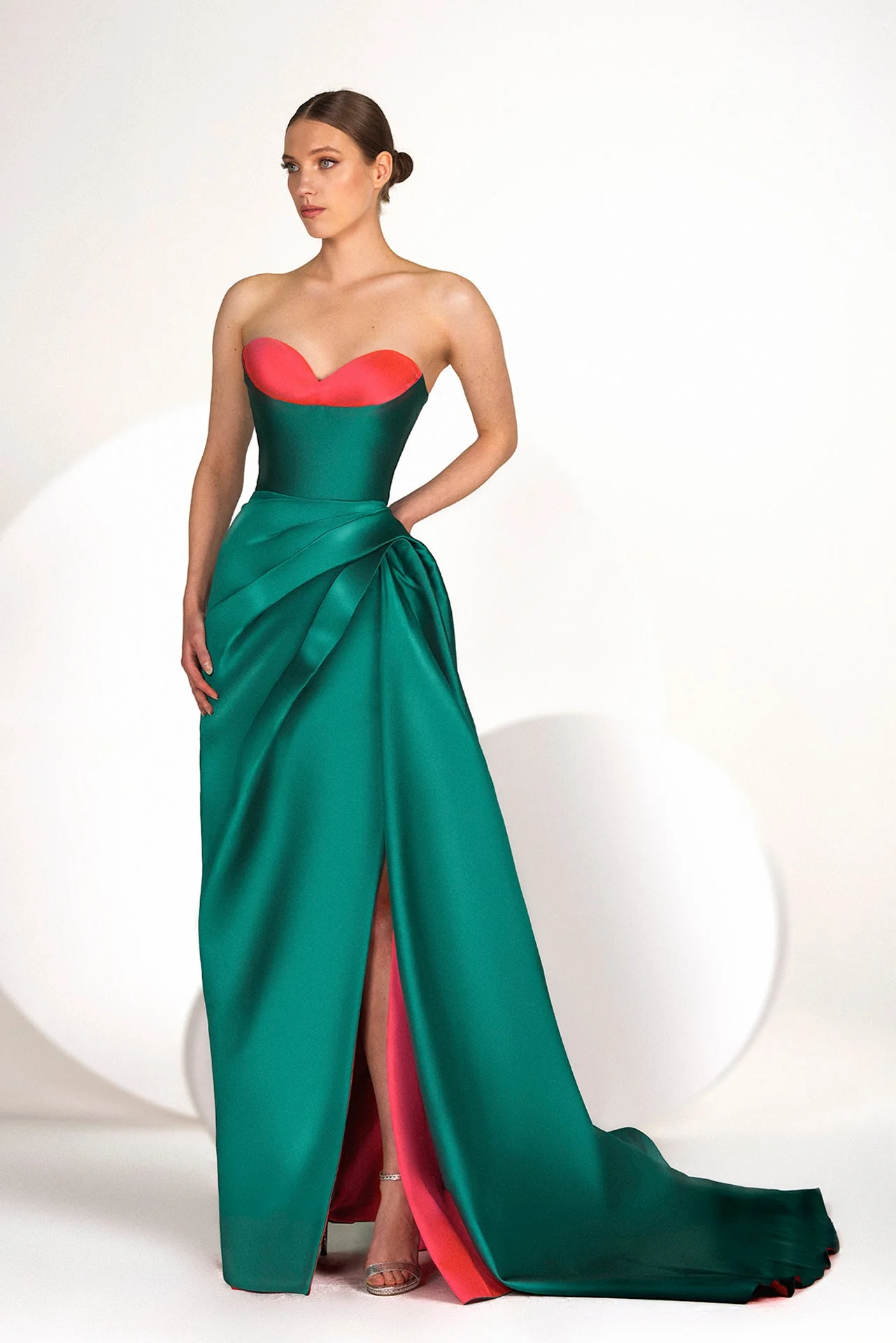 Strapless Two Tone Taffeta Gown
