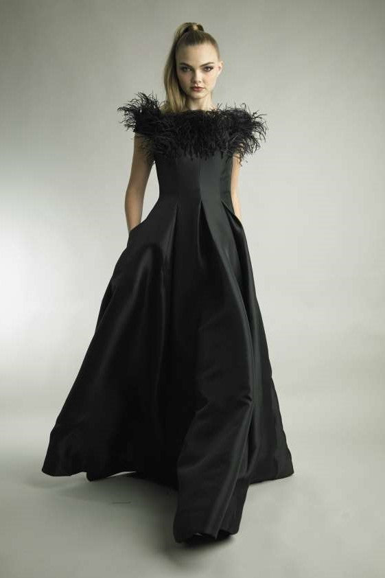 Mikado A-Line Feather Gown