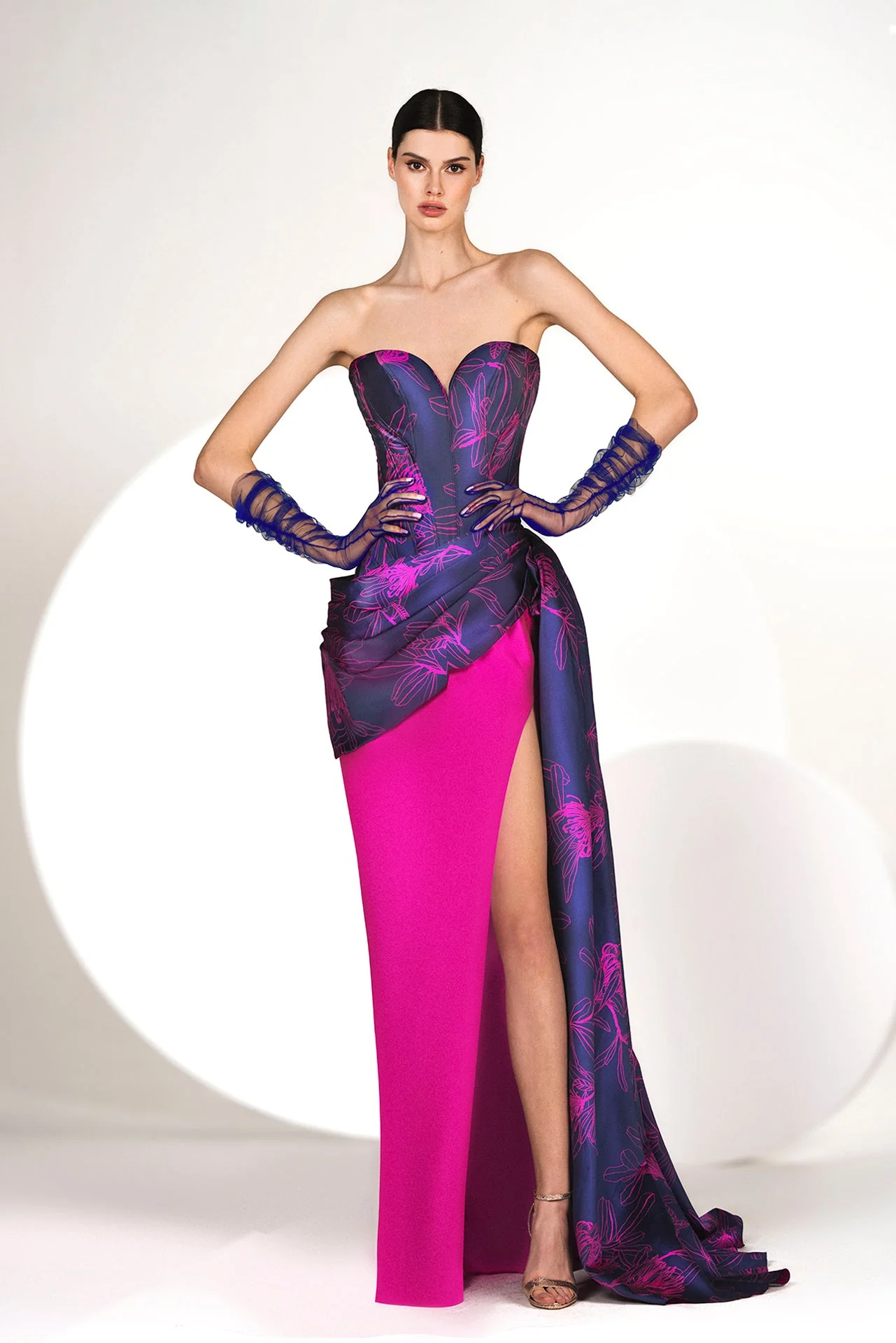 Printed Mikado Sweetheart Gown