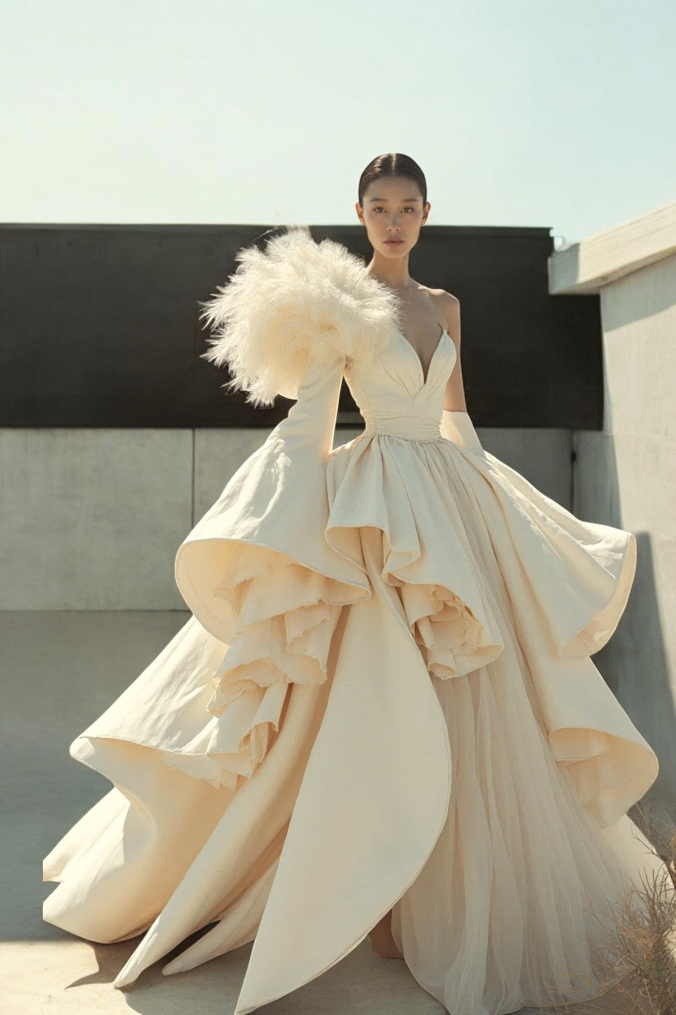 Draped Long Ruffle Gown