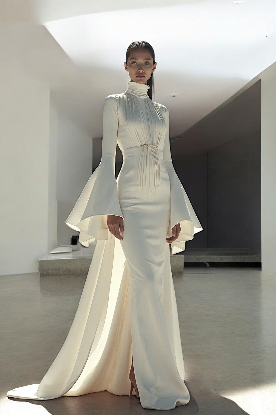 High Neck Flared Sleeve Gown