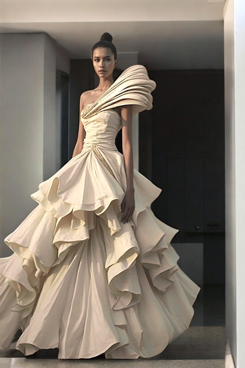 One Shoulder Exagerated Gown