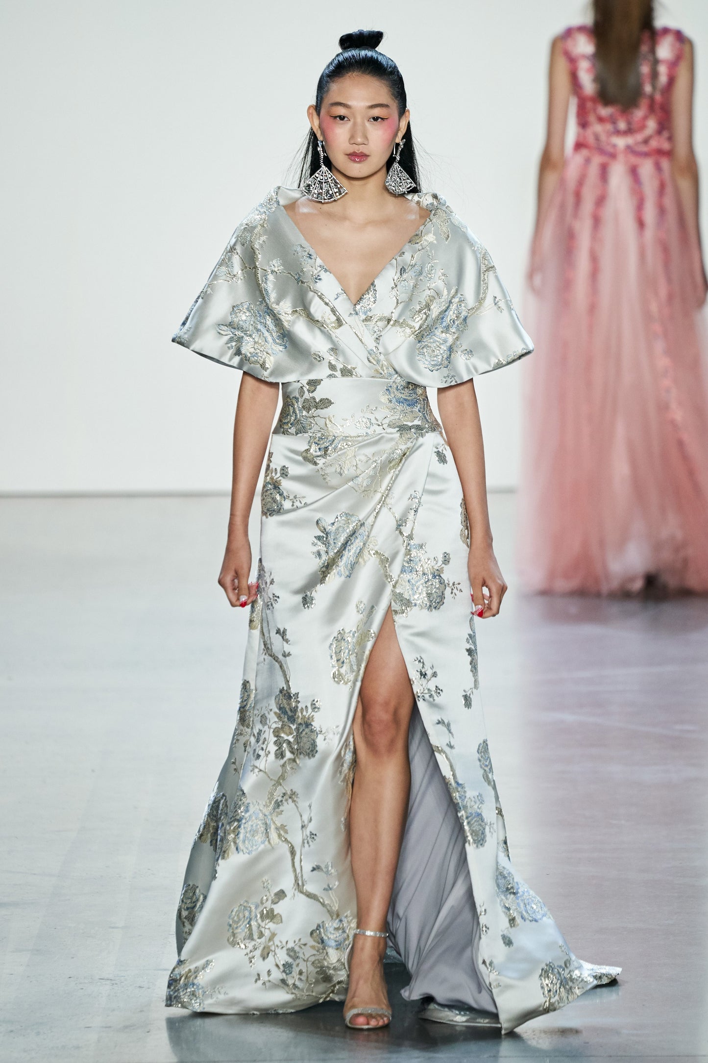 Wide V-Neck Floral Gown