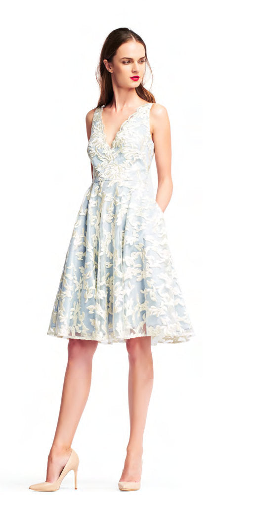 Sleeveless Ivory Blue Party Dress