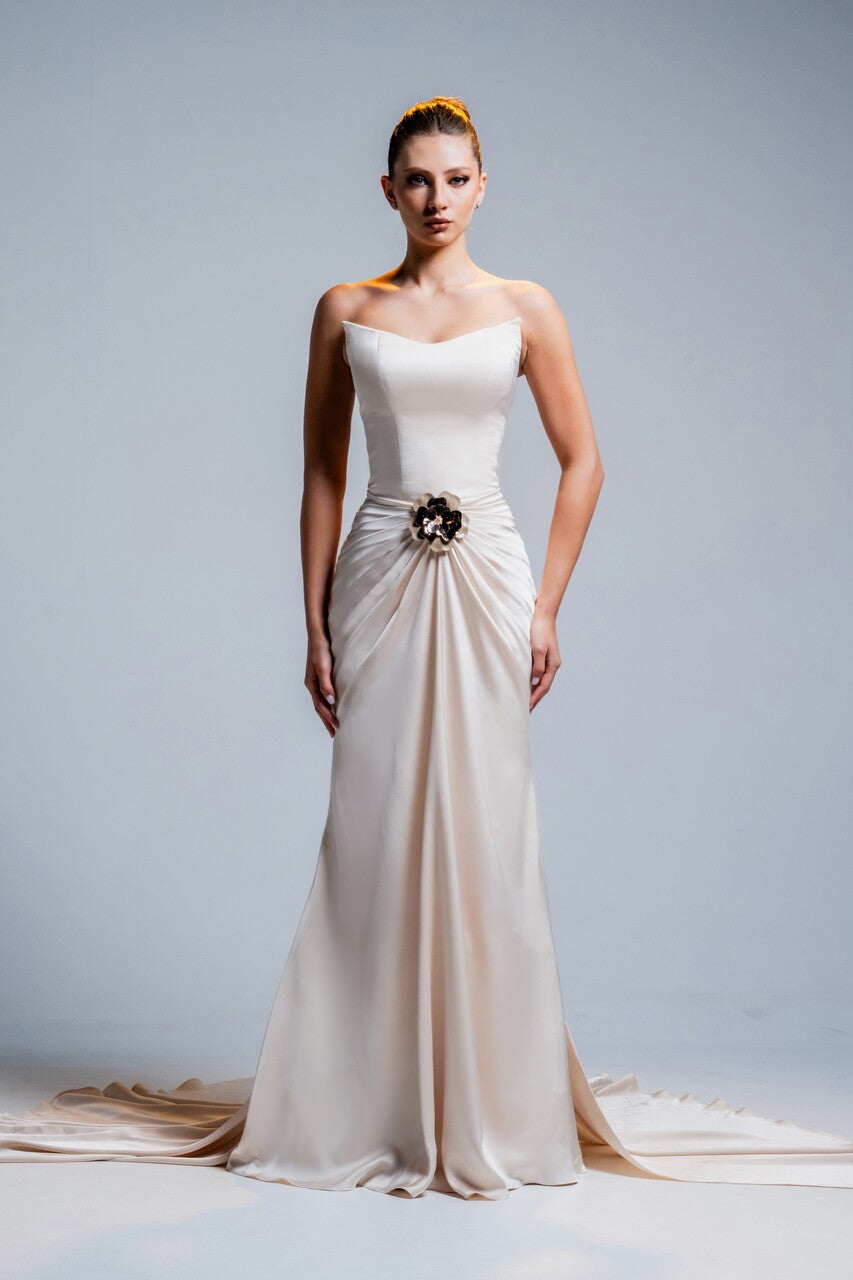Double Satin Strapless Gown