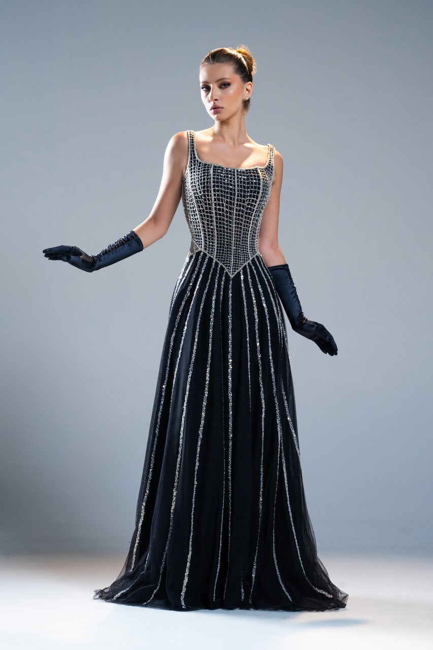 Square Neck Embroidered Gown