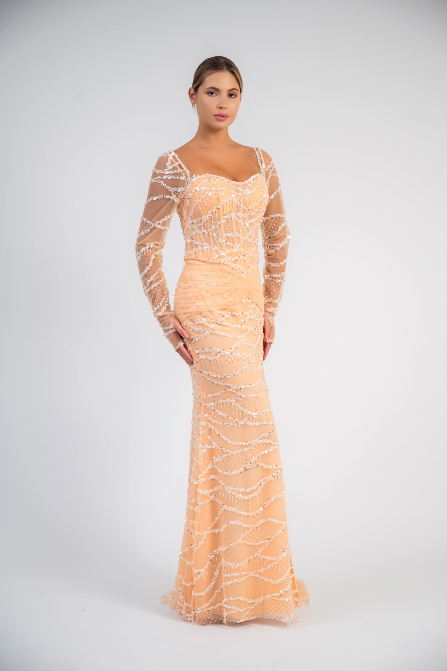 Long Sleeve Sequin Gown