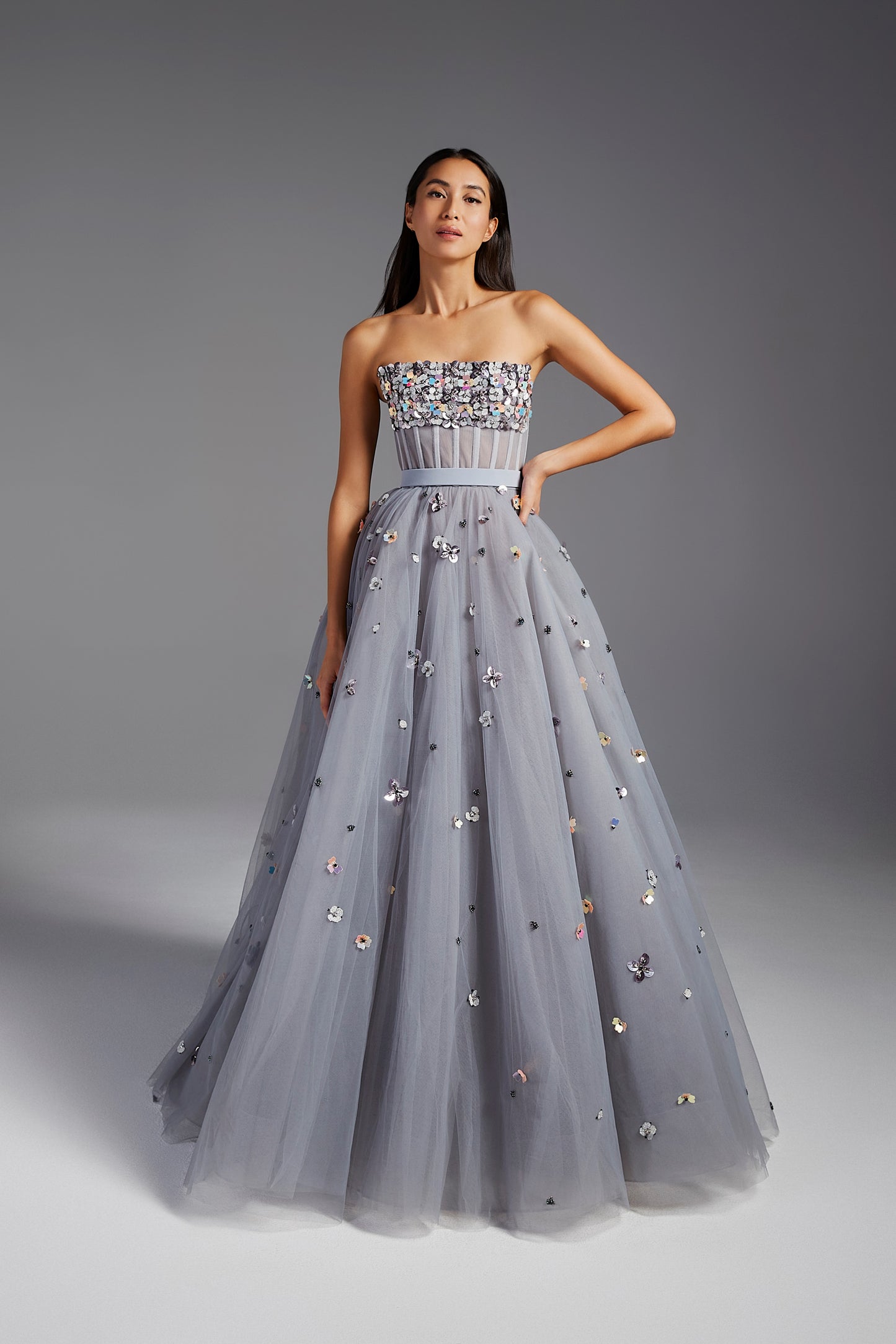 Embroidered Tulle Ball Gown