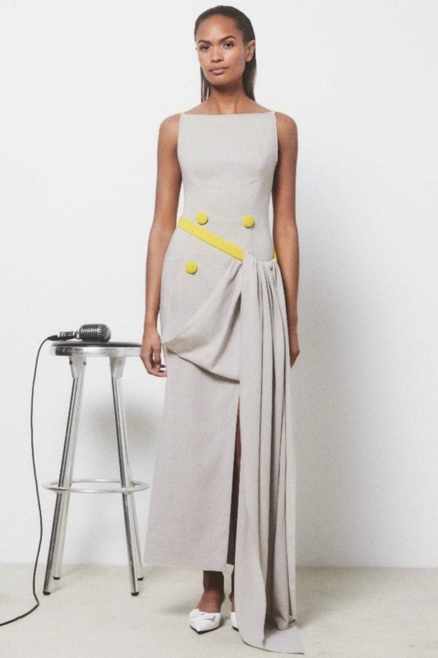 Sleeveless Midi Dress with Drape