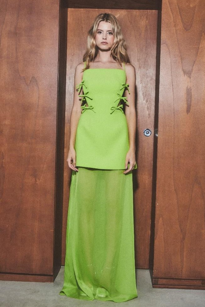 Sleeveless Gown with Bow-Ties