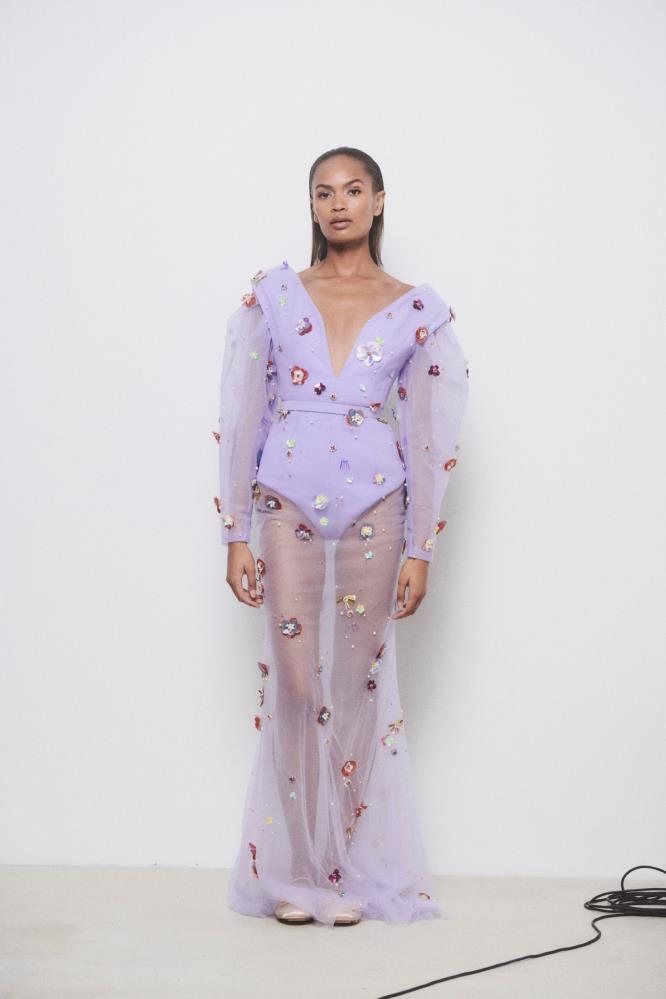 Deep V-Neck Embroidered Dress