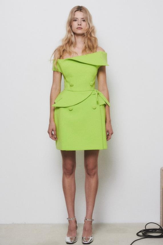 Off-Shoulder Crepe Short Dress