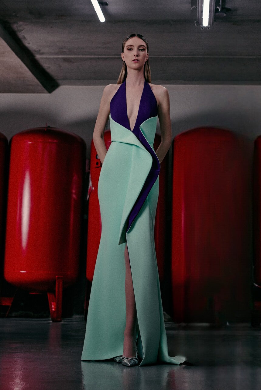 Halter Neck Bicolored Gown