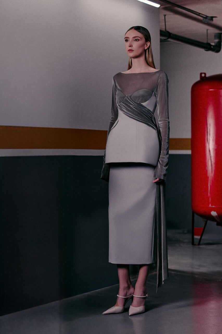 Velvet Crepe Top with Skirt