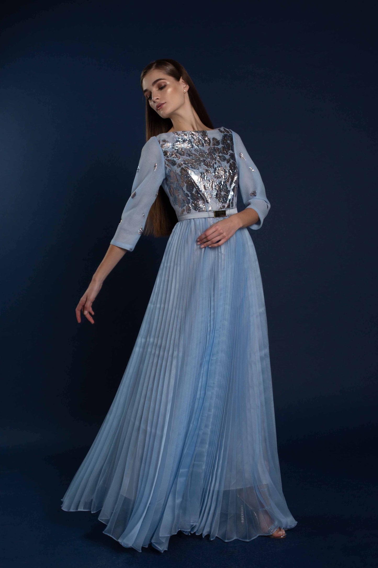 Aasha Brocade Pleated Dress