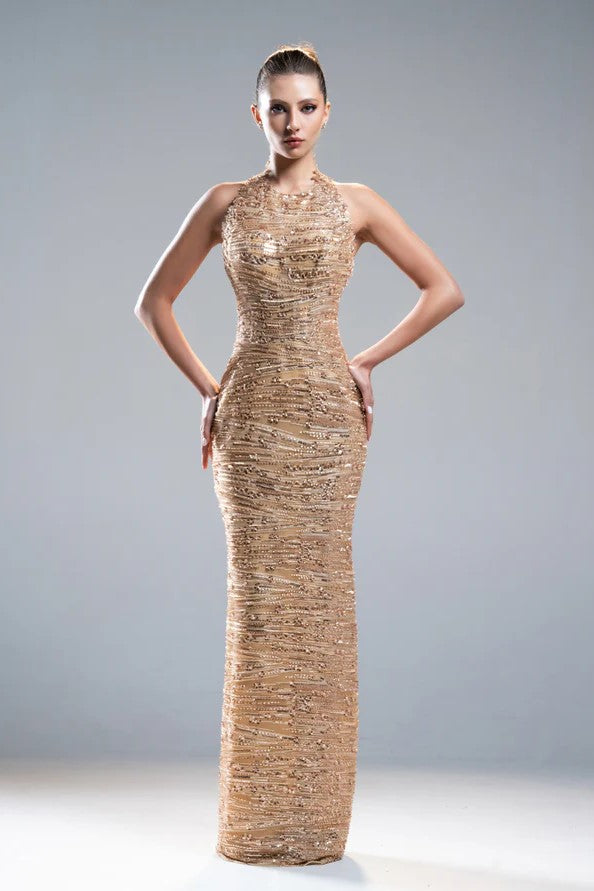 Halter Neck Embroidery Gown