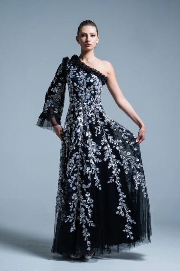 Embroidery One Sleeve Gown