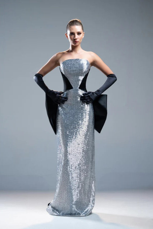 Back Bow Embroidered Gown