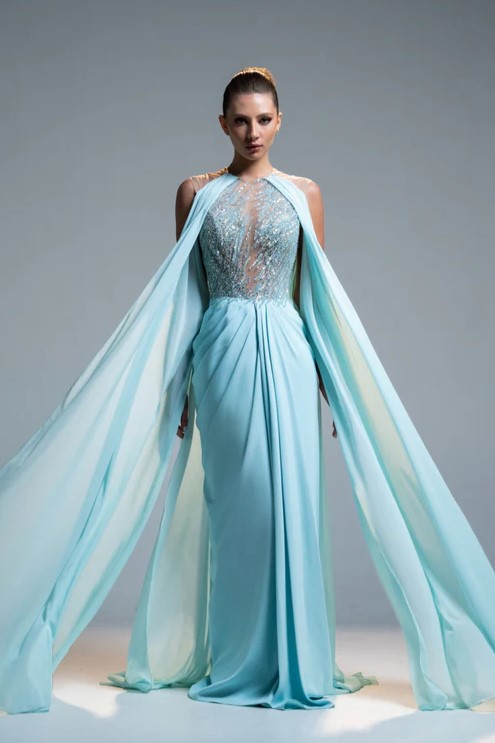 Sweeping Cape Gown