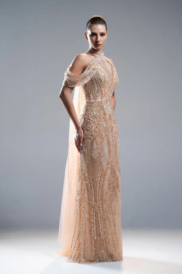 Draped Embroidery Gown