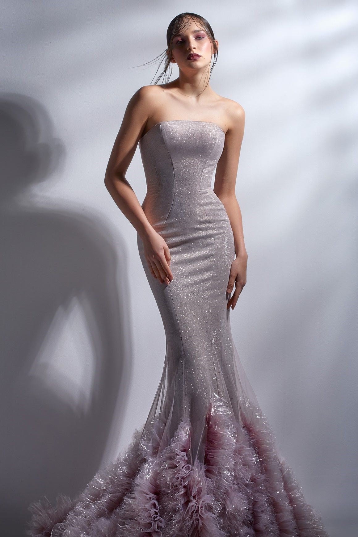 Strapless Ruffled Fit and Flare Gown