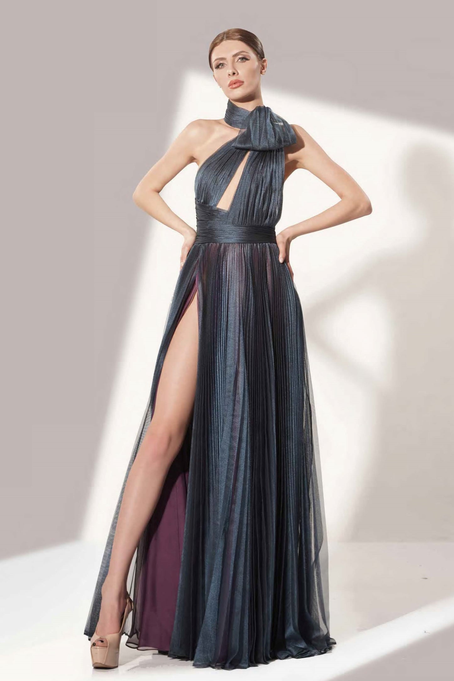 Pleated Halter Gown