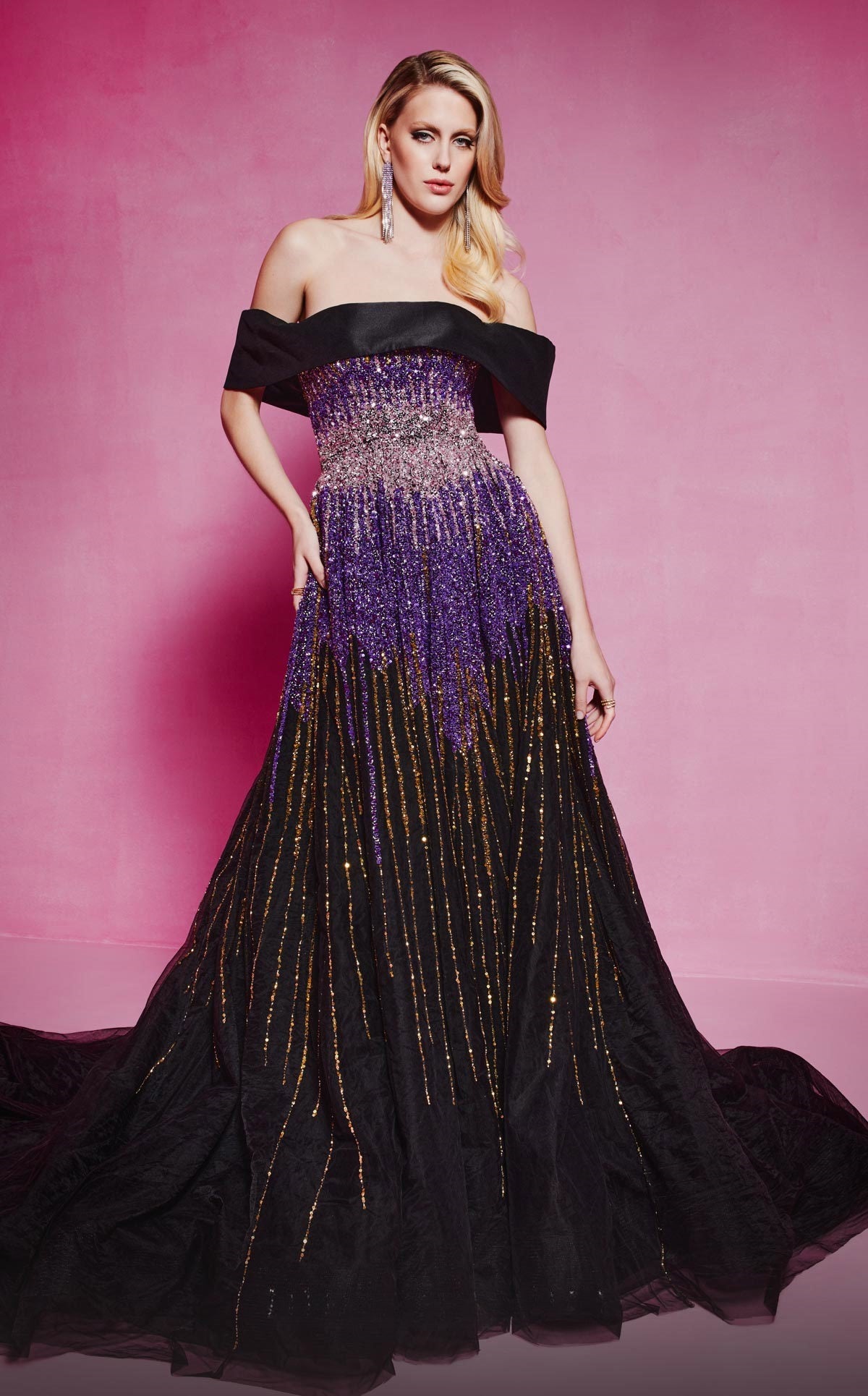 Embellished A-Line Off the Shoulder Gown