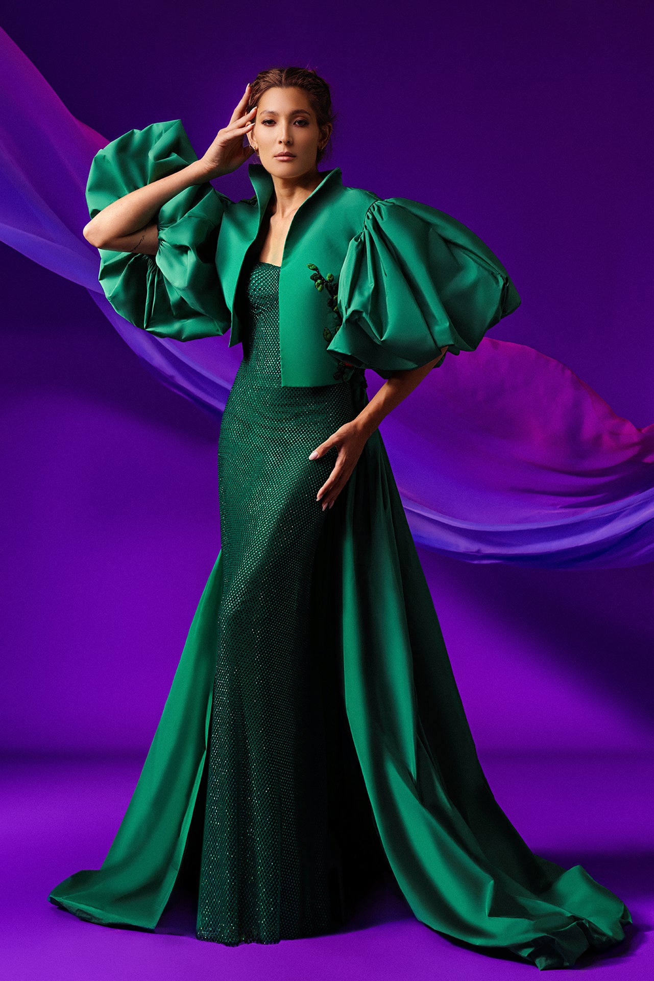 Puffed Sleeve Caftan and Column Gown