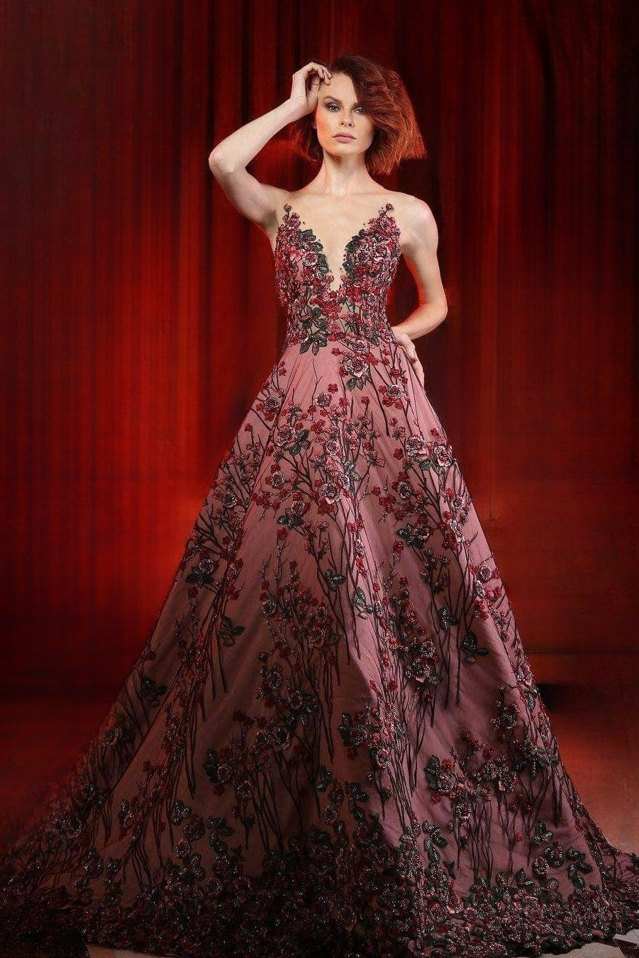 Floral Fully Embroidered A-Line Gown