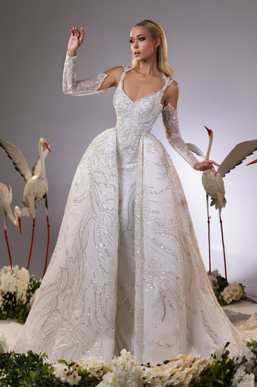 Embellished Gown with Removable Sleeves