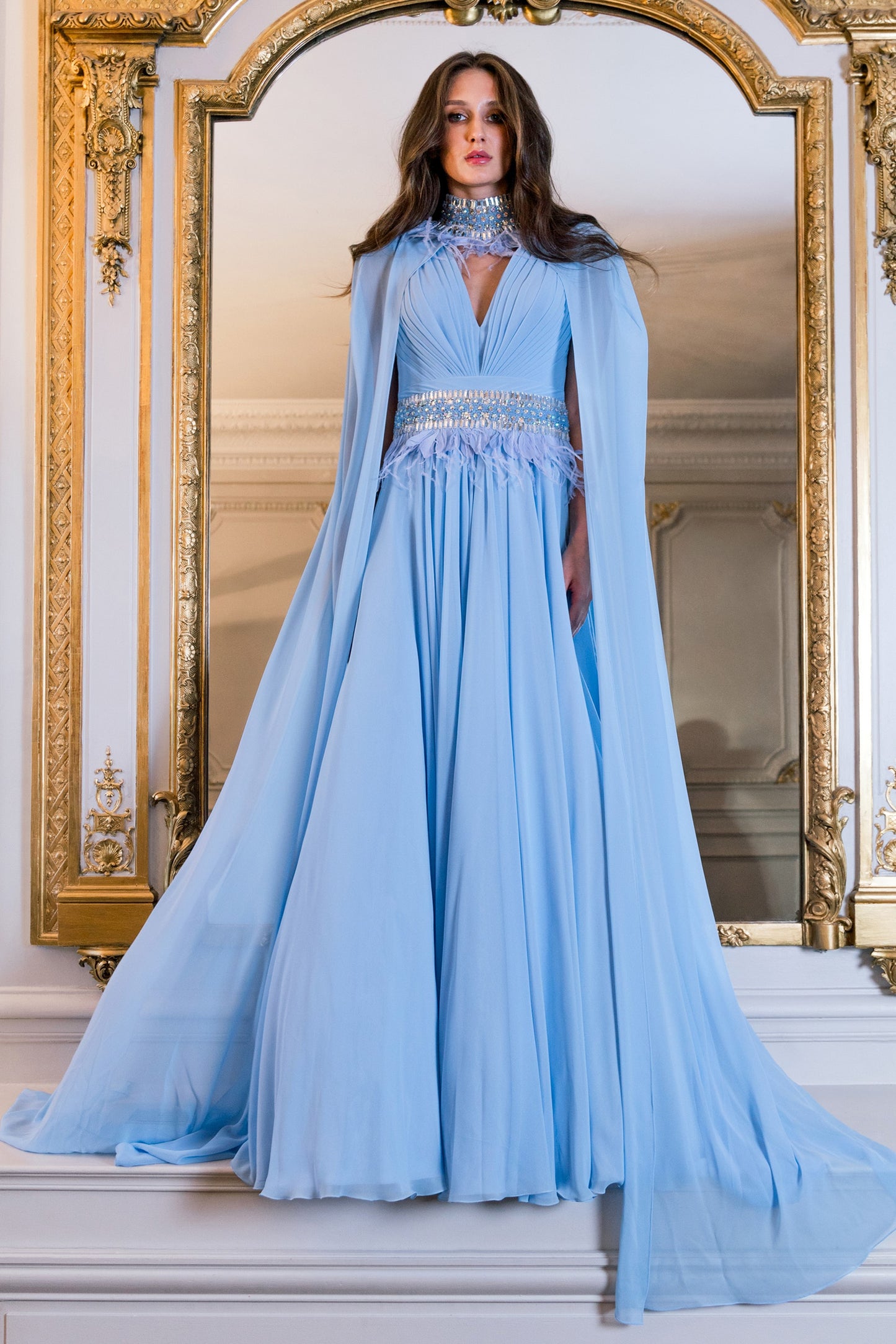 Caped Shoulders Gown