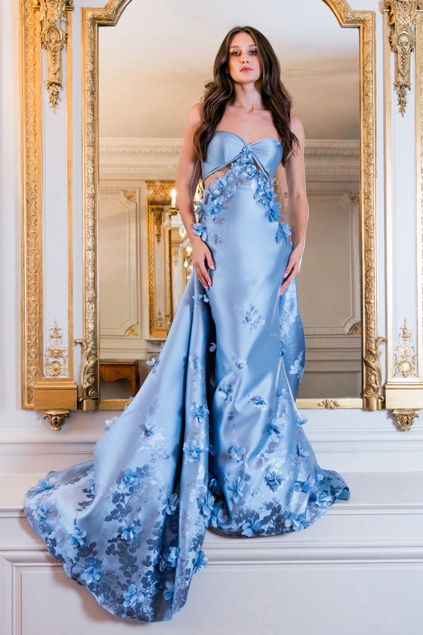 Strapless Floral Gown