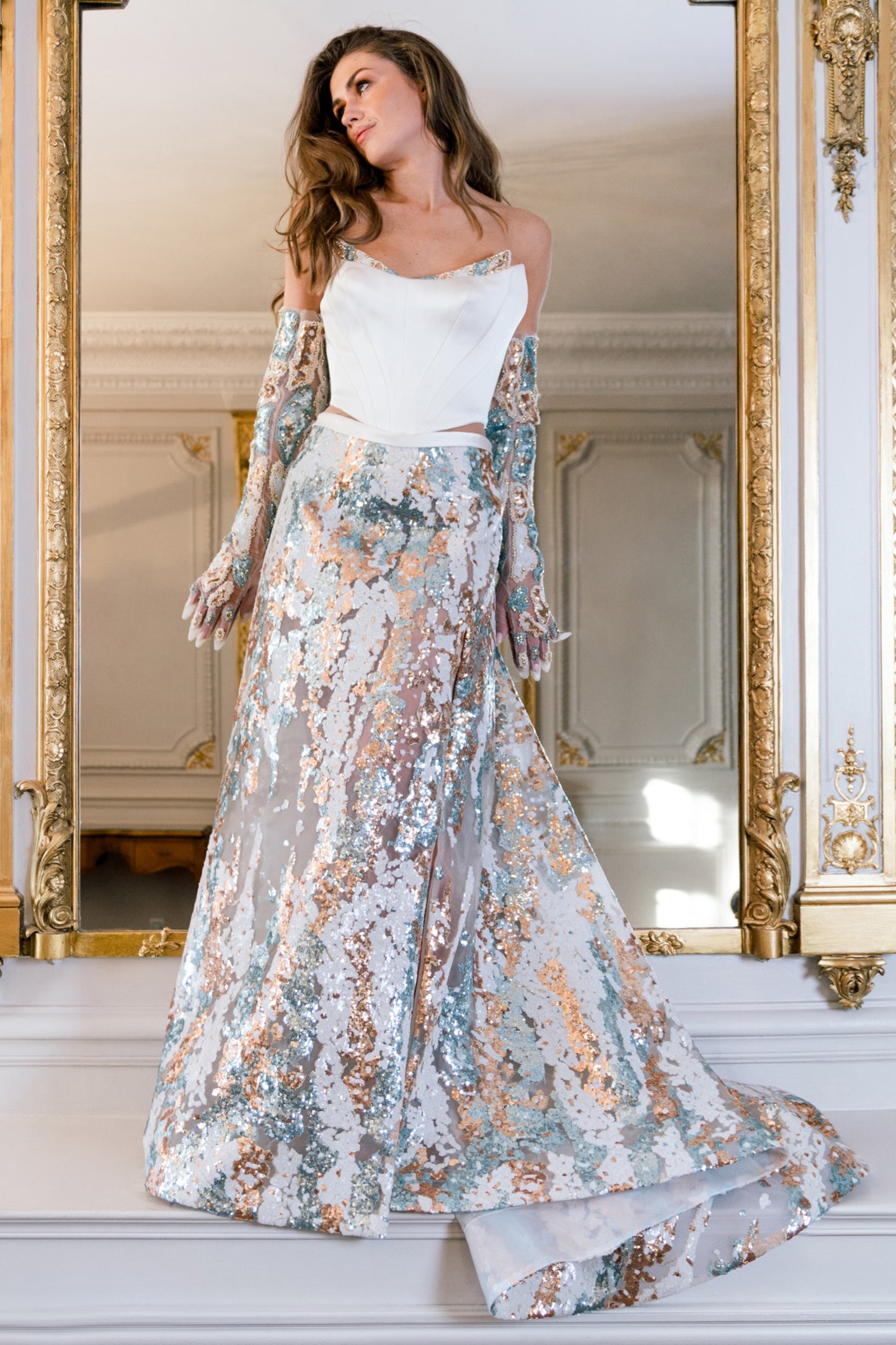 Off-Shoulder Sequin Gown