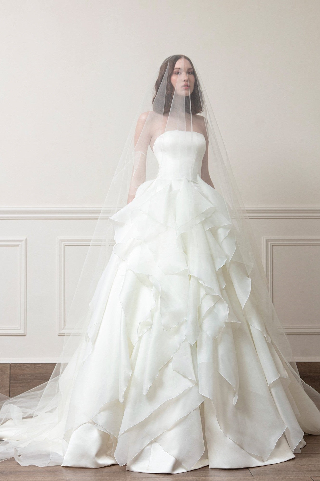 Satin Strapless Silk Organza Gown