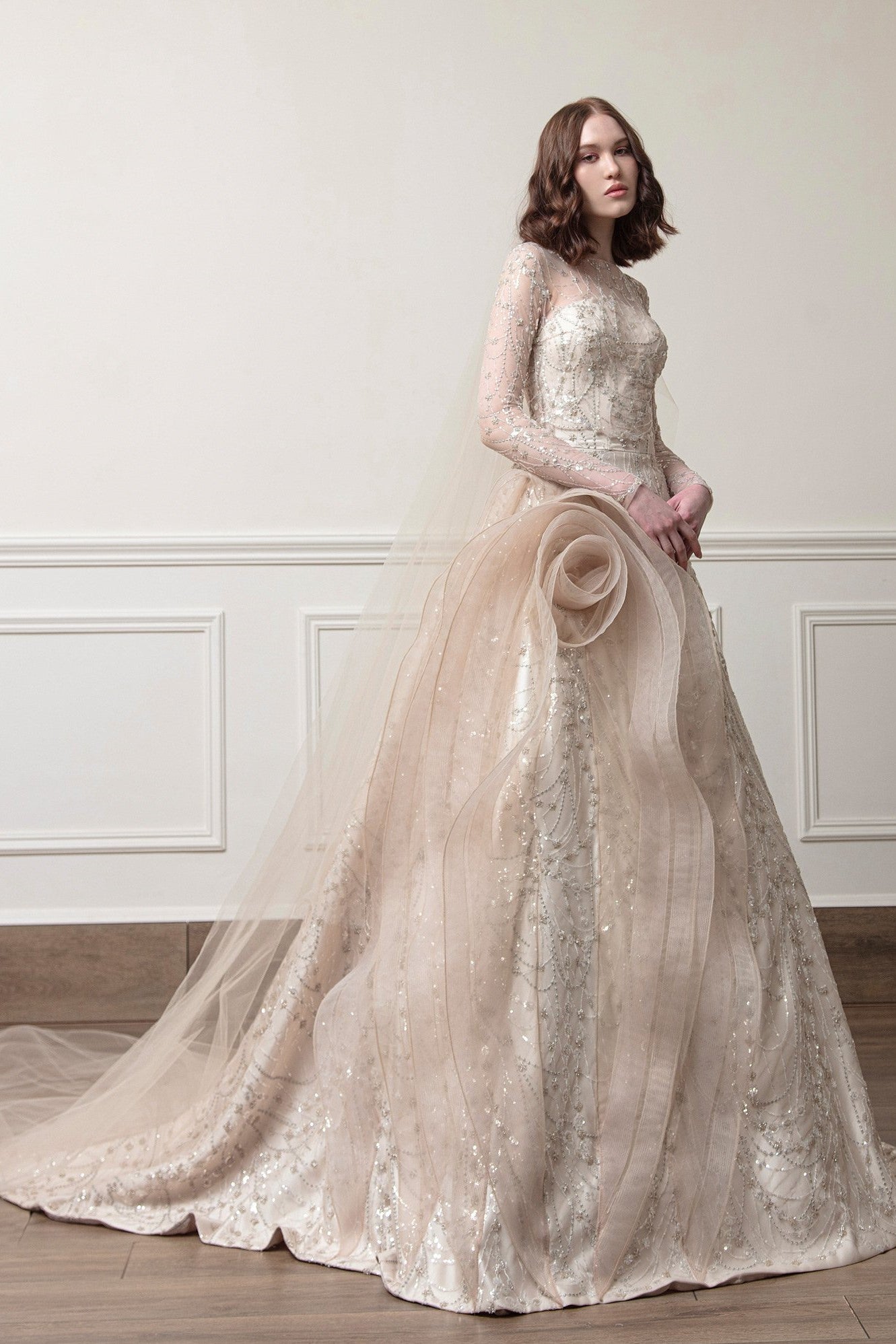 Sequined Strapless Gown