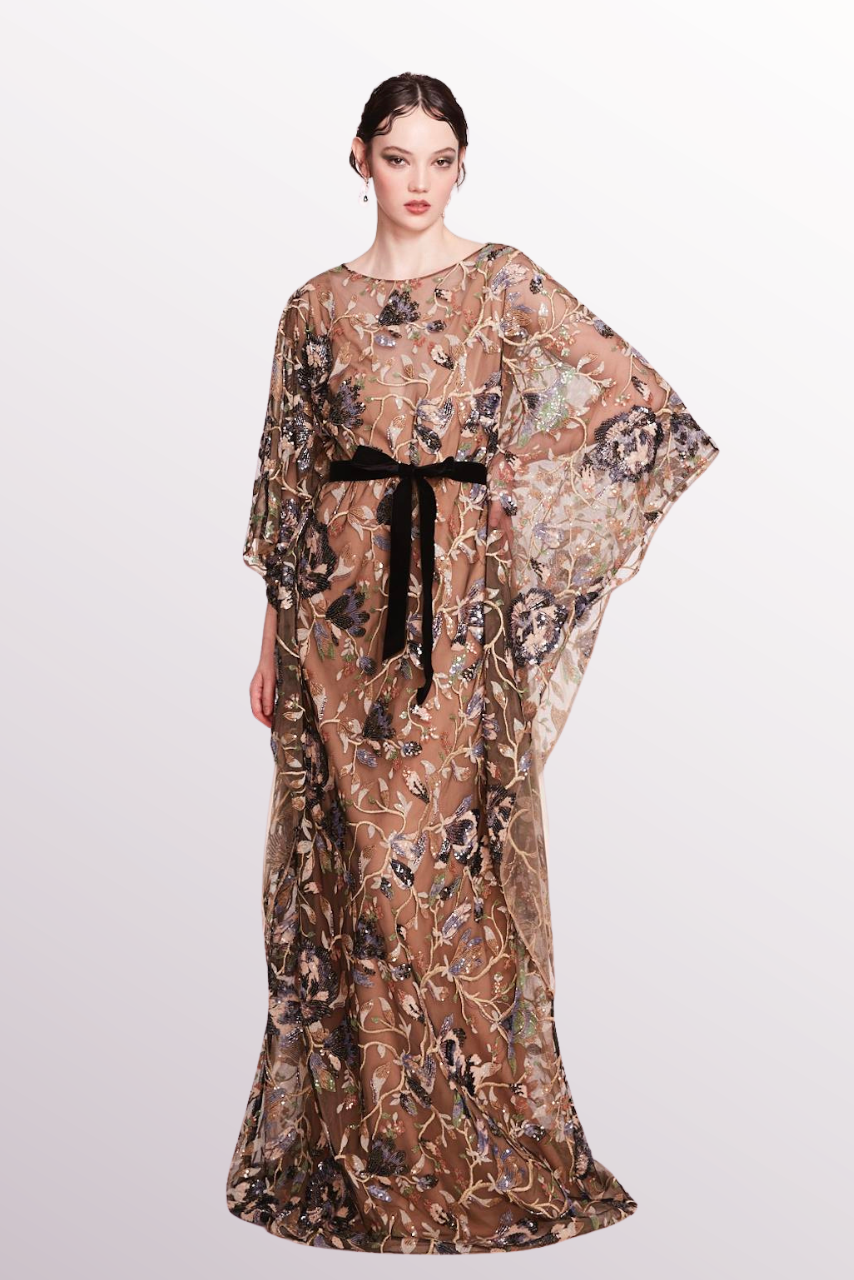 Draped Long Sleeve Tulle Dress