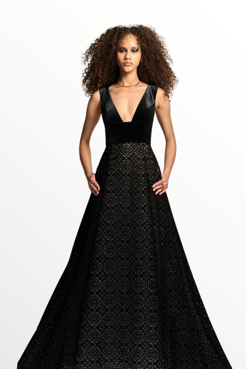 Velvet Flocked Lace Ball Gown