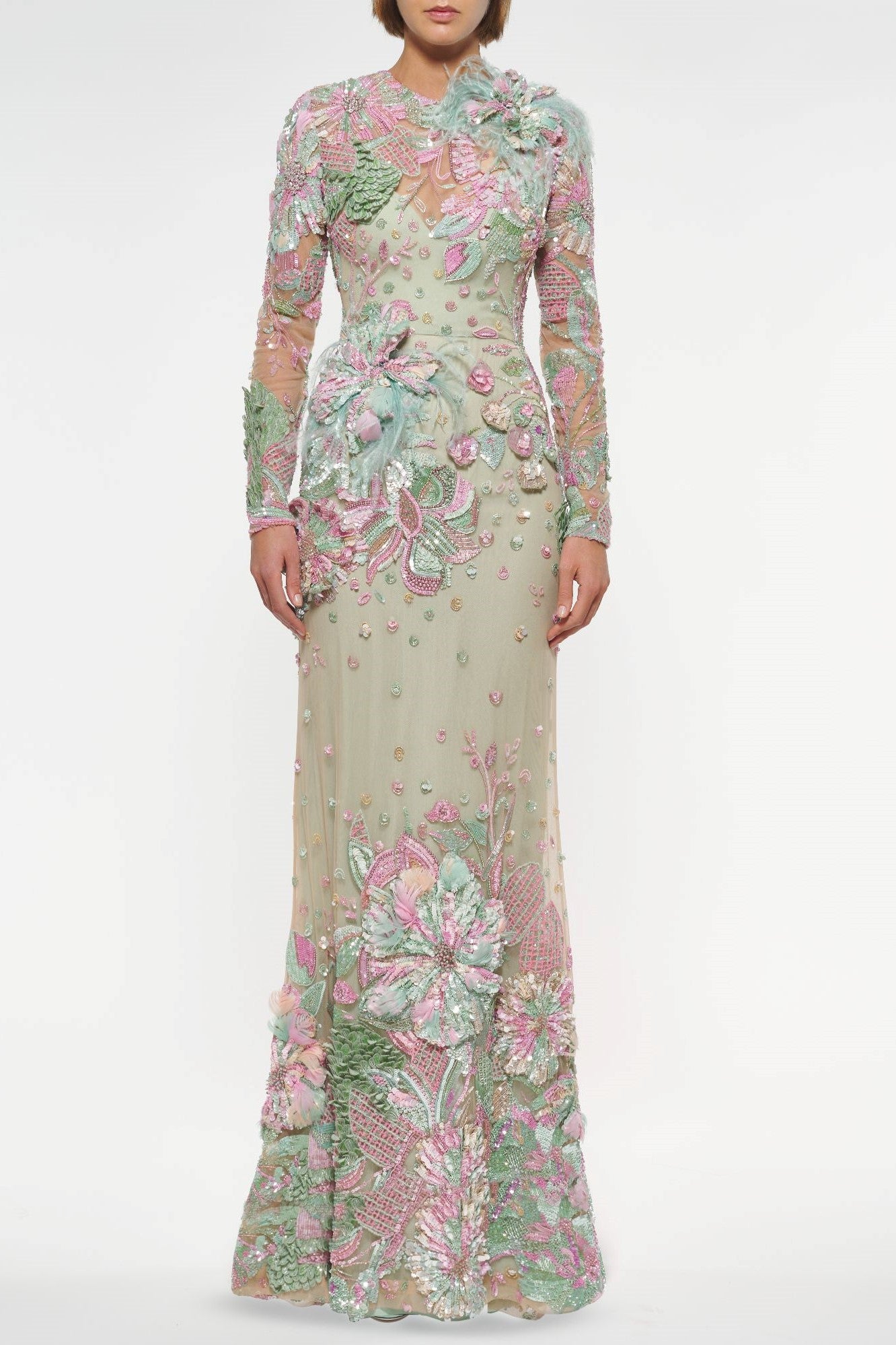 Bead Embroidered Long Gown