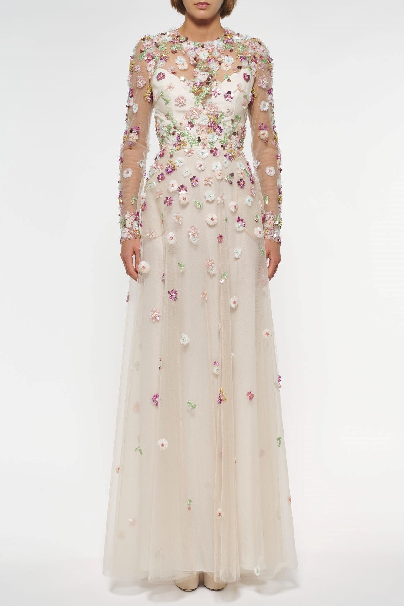 Tulle Embroidered Illusion Gown