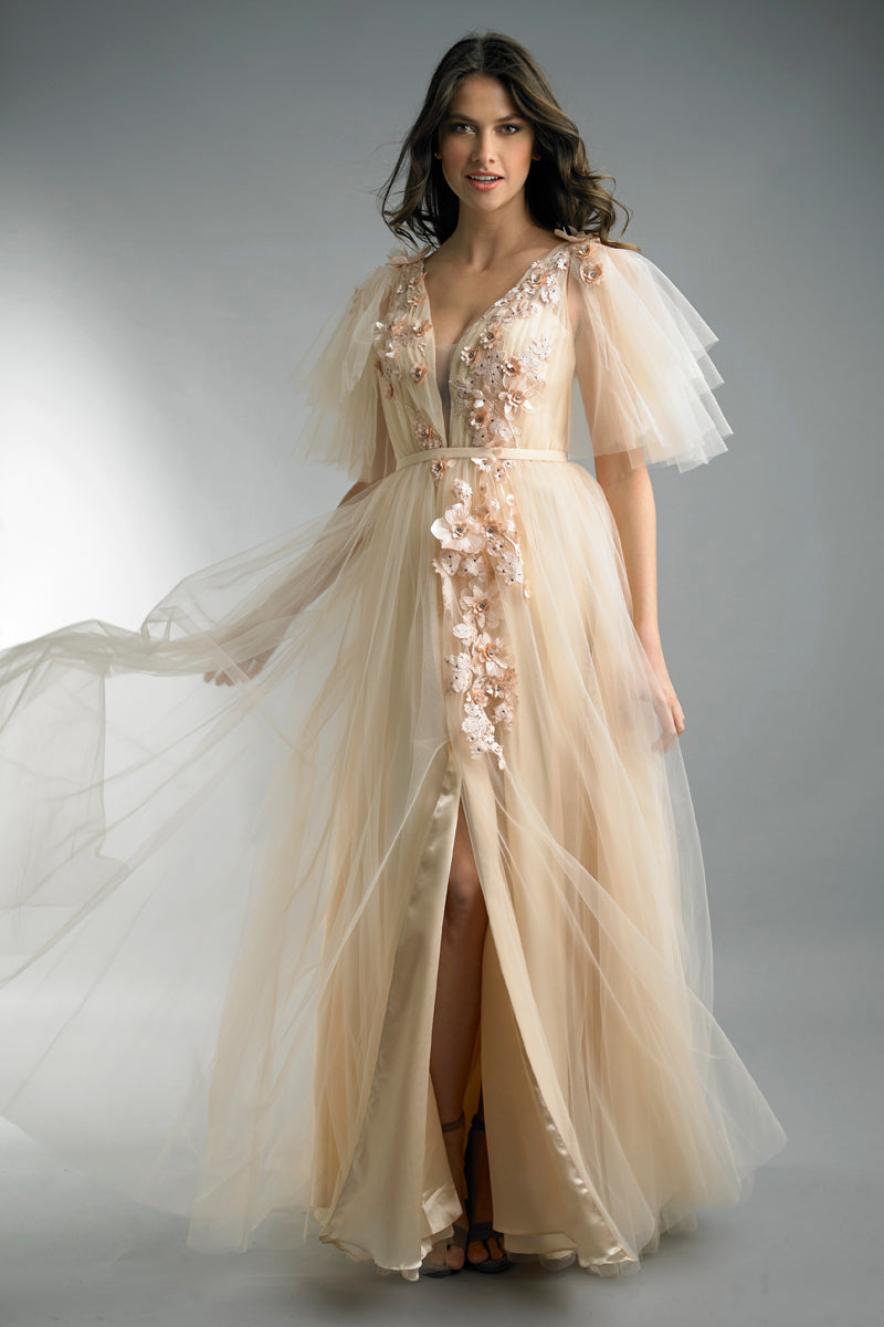 Flutter Sleeve Ball Gown