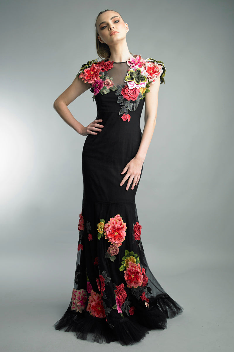 Applique Crepe Gown