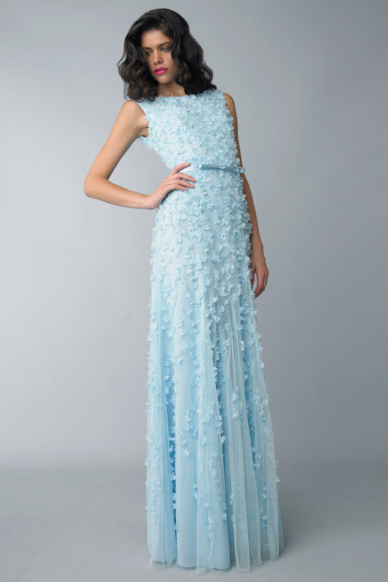Blue Petal Applique Gown