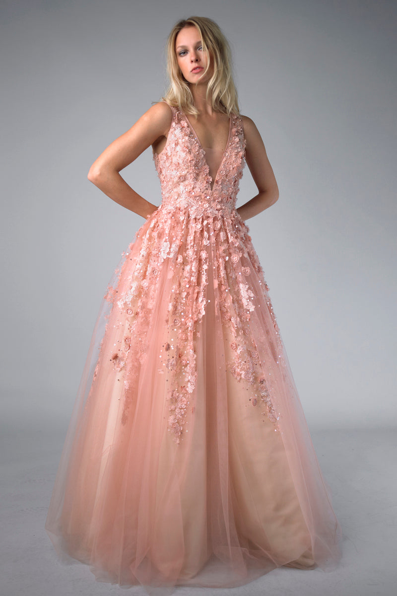 V Neck Sleeveless Gown