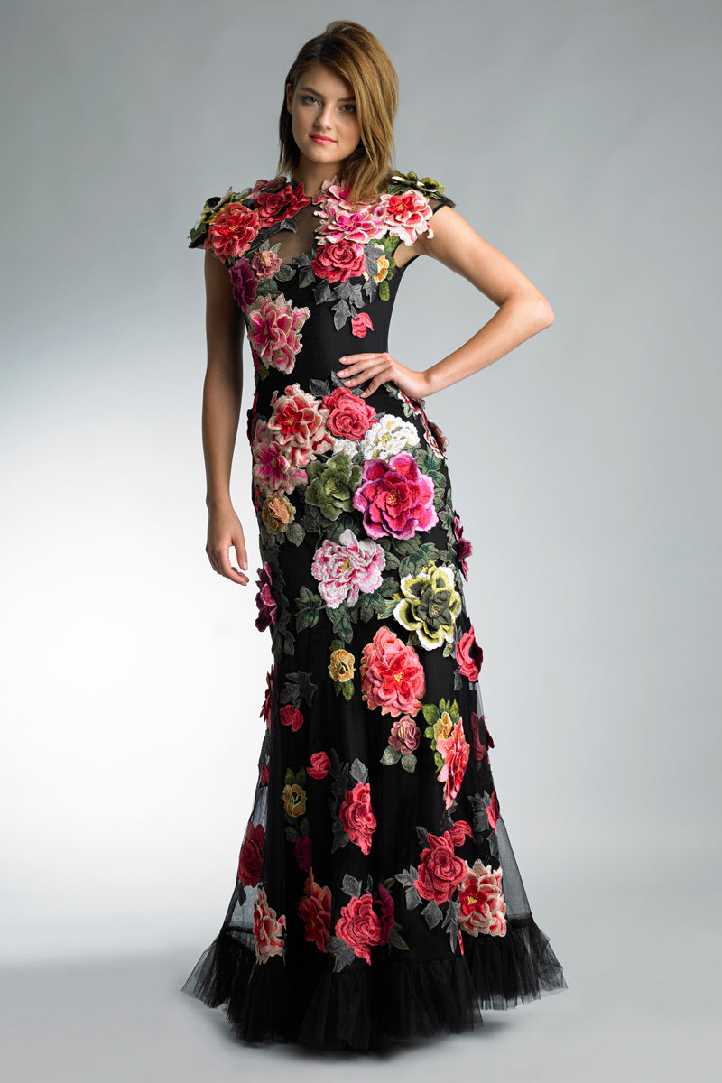 Multi Floral Applique Gown