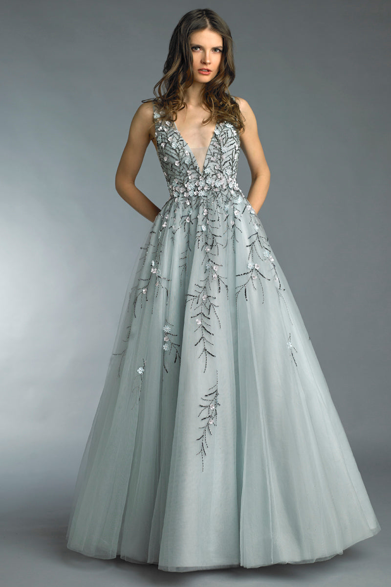 Sleeveless V-Neck Ball Gown