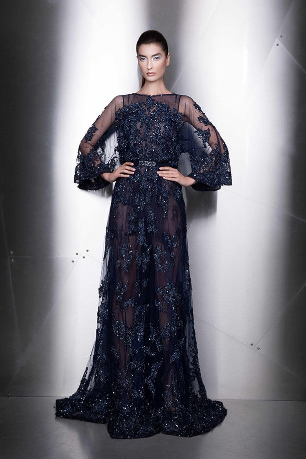 Embellished Long Sheer Sleeve Dress